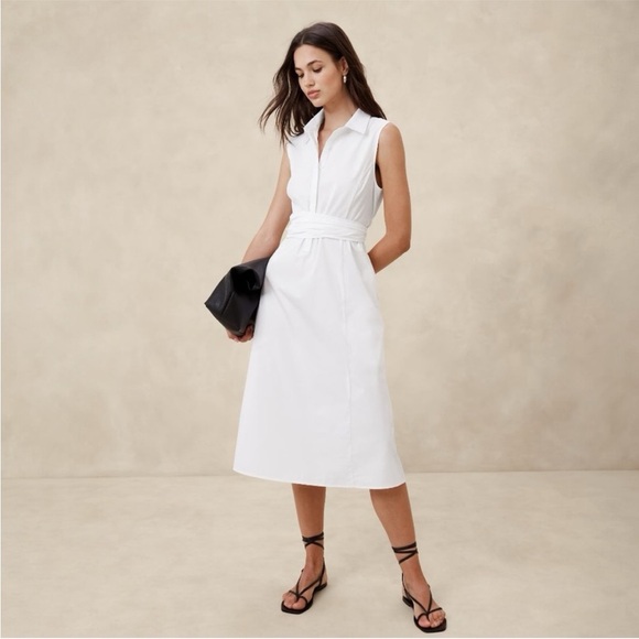 NWT! Banana Republic White Poplin Cross-Waist Midi Dress - Medium 🧞‍♂️ - Picture 1 of 6